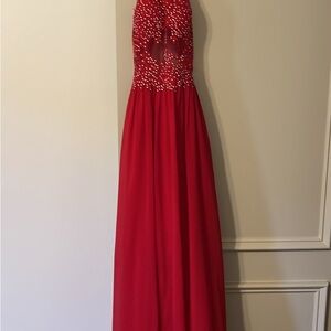 Blondie Nites Red Halter Backless Gown